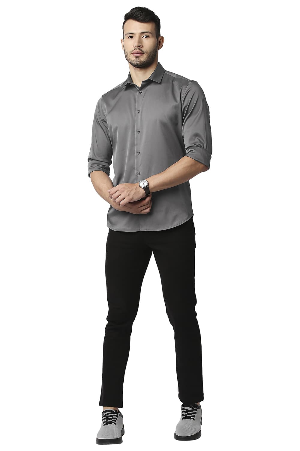 BASICS SLIM FIT POLYESTER STRETCH SHIRT