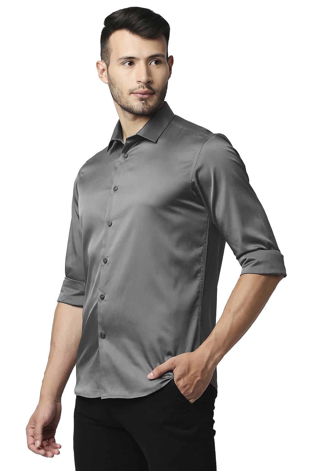 BASICS SLIM FIT POLYESTER STRETCH SHIRT