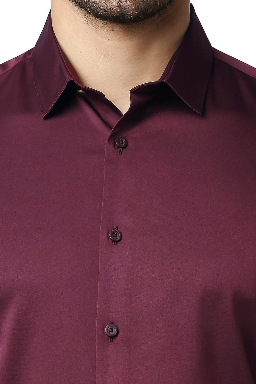 BASICS SLIM FIT CORDOVAN MAROON POLYESTER STRETCH SHIRT