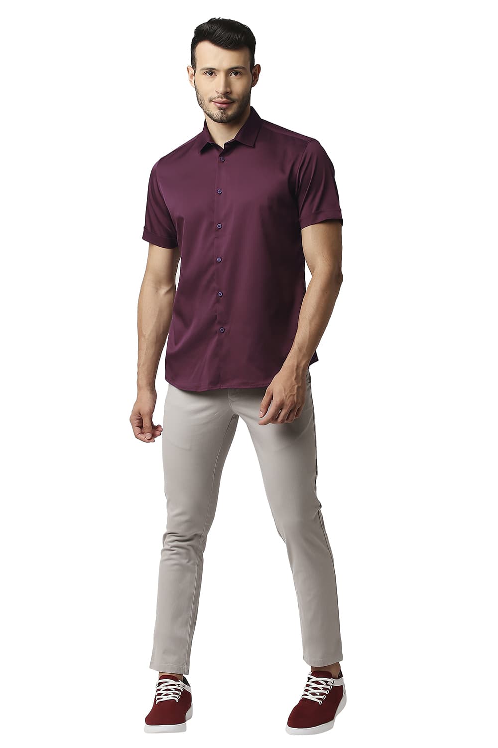 BASICS SLIM FIT POLYESTER STRETCH HALFSLEEVES SHIRT