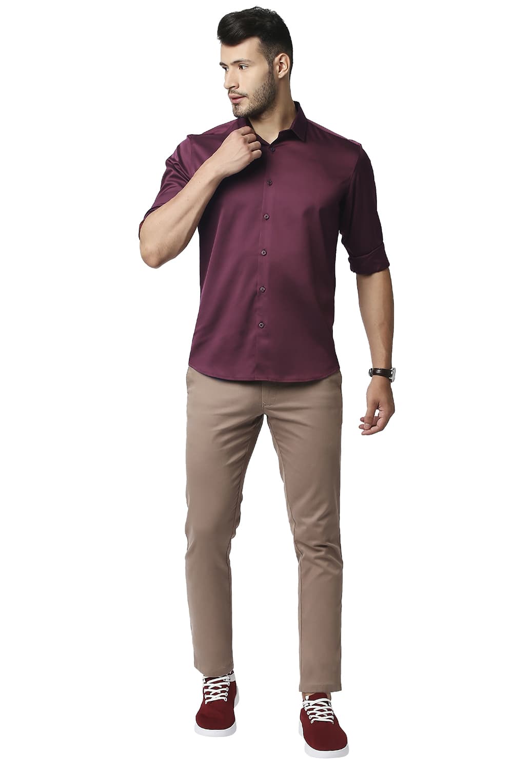 BASICS SLIM FIT POLYESTER STRETCH SHIRT