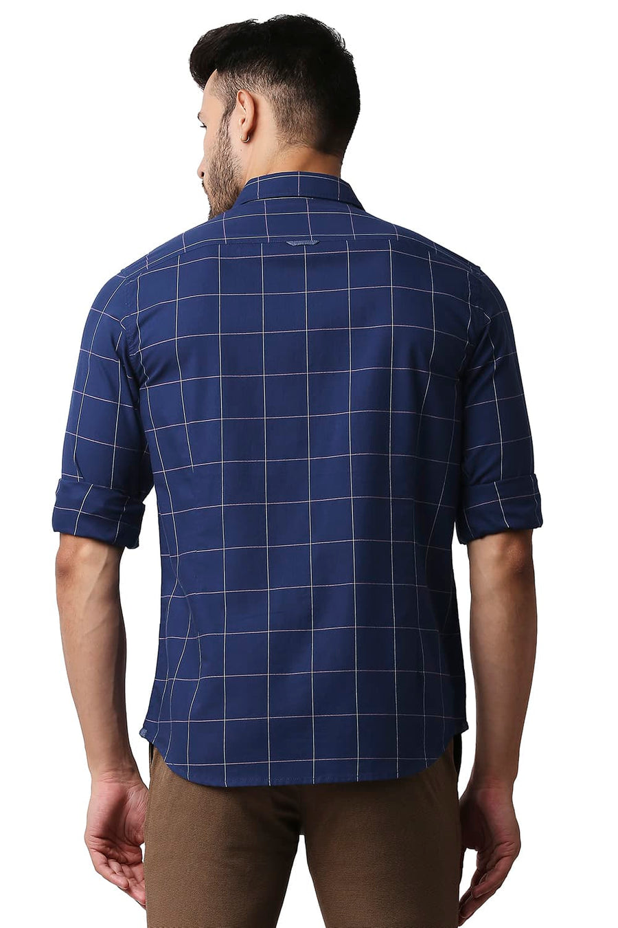 BASICS SLIM FIT BLUEPRINT NAVY HERRING BONE TWILL CHECKS SHIRT