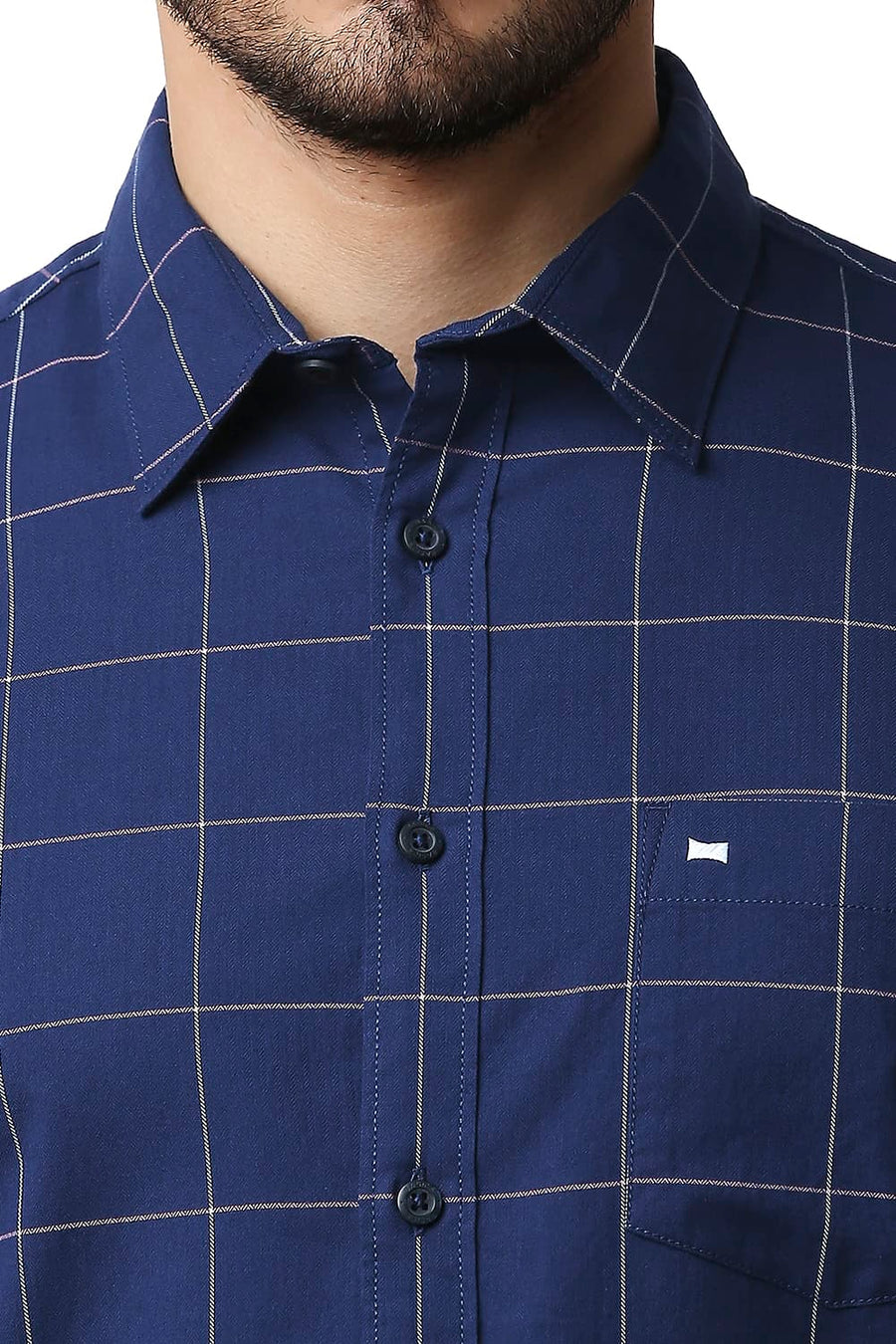BASICS SLIM FIT BLUEPRINT NAVY HERRING BONE TWILL CHECKS SHIRT