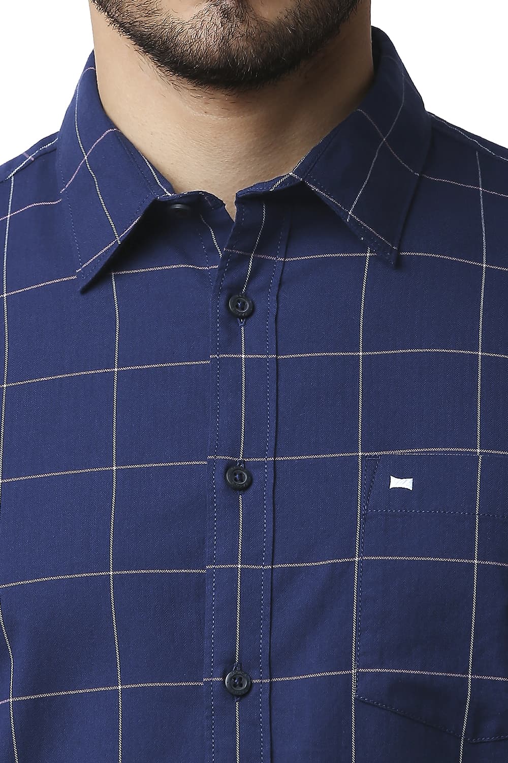 BASICS SLIM FIT HERRING BONE TWILL CHECKS SHIRT