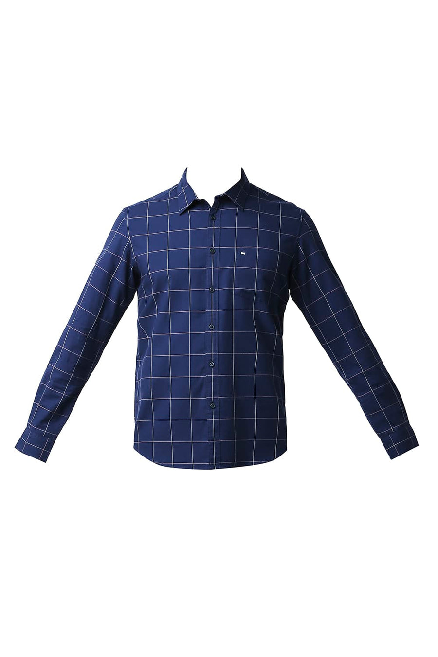 BASICS SLIM FIT BLUEPRINT NAVY HERRING BONE TWILL CHECKS SHIRT
