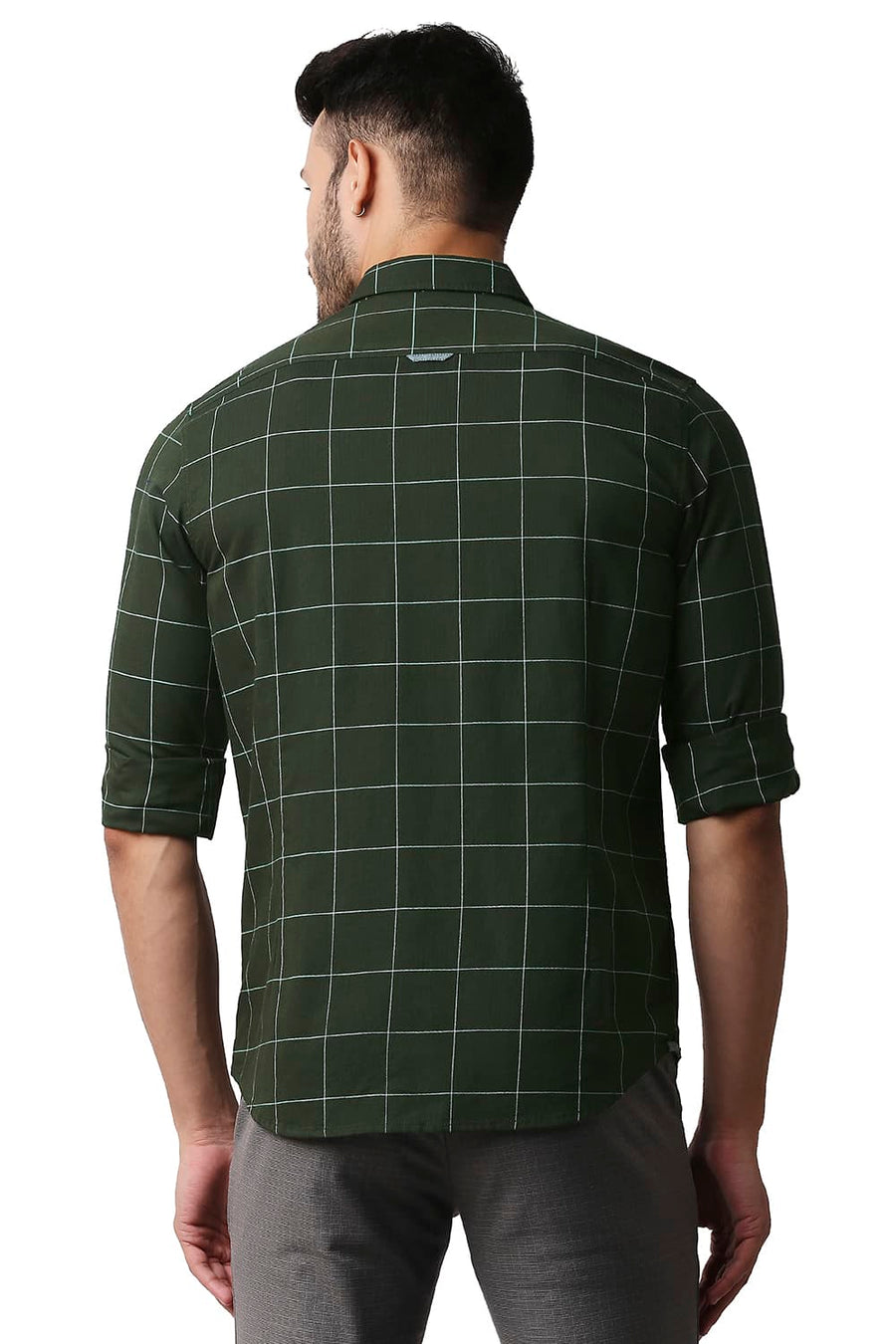 BASICS SLIM FIT SPRUCE GREEN HERRING BONE TWILL CHECKS SHIRT