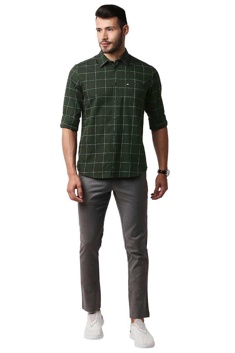 BASICS SLIM FIT HERRING BONE TWILL CHECKS SHIRT