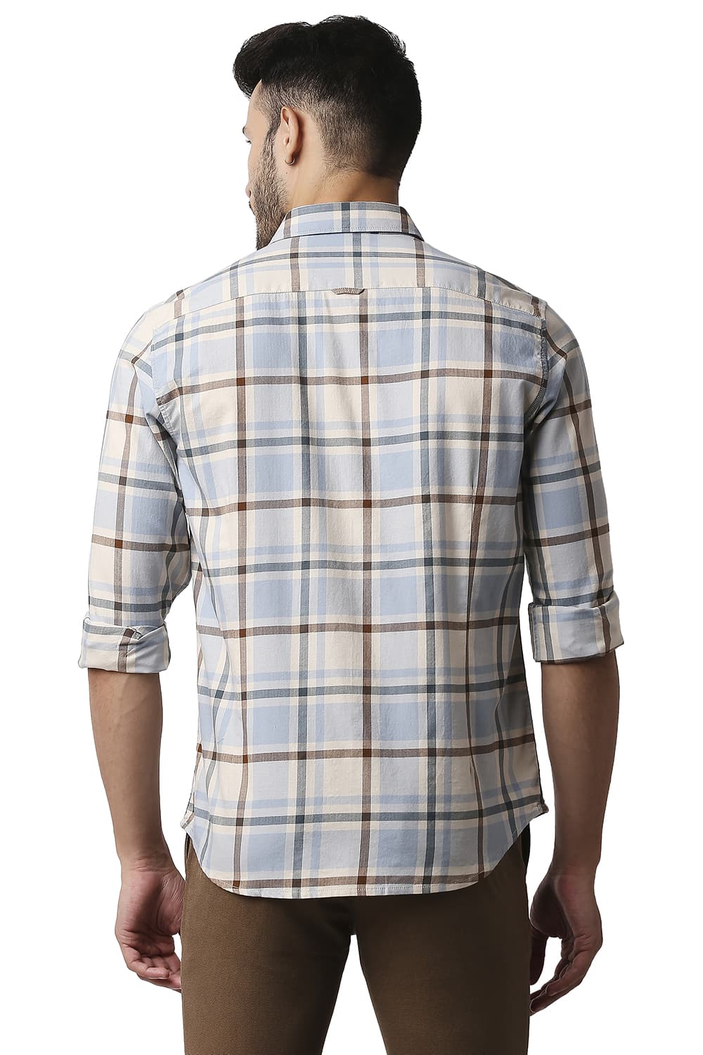 BASICS SLIM FIT HERRING BONE TWILL CHECKS SHIRT