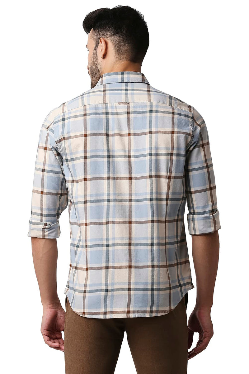 BASICS SLIM FIT HERRING BONE TWILL CHECKS SHIRT