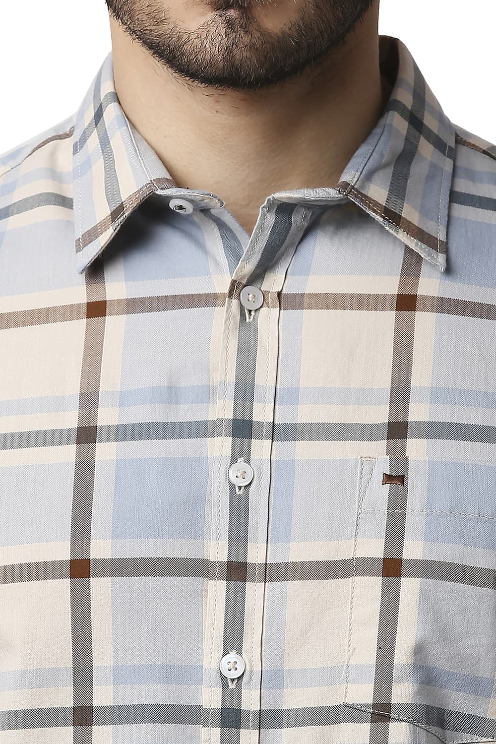 BASICS SLIM FIT HERRING BONE TWILL CHECKS SHIRT