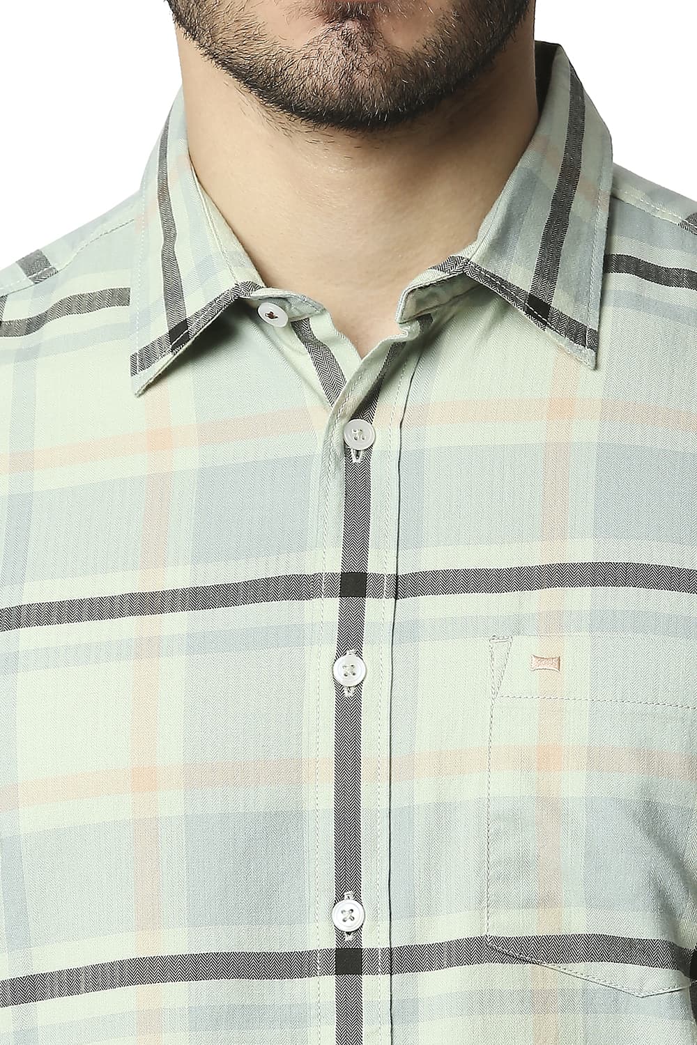 BASICS SLIM FIT HERRING BONE TWILL CHECKS SHIRT