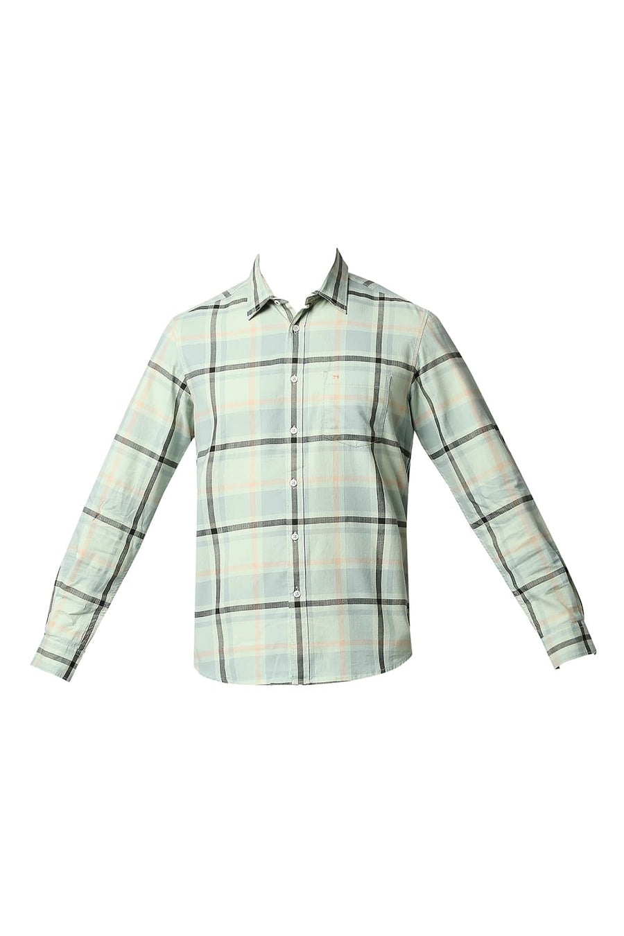 BASICS SLIM FIT SMOKE GREEN HERRING BONE TWILL CHECKS SHIRT