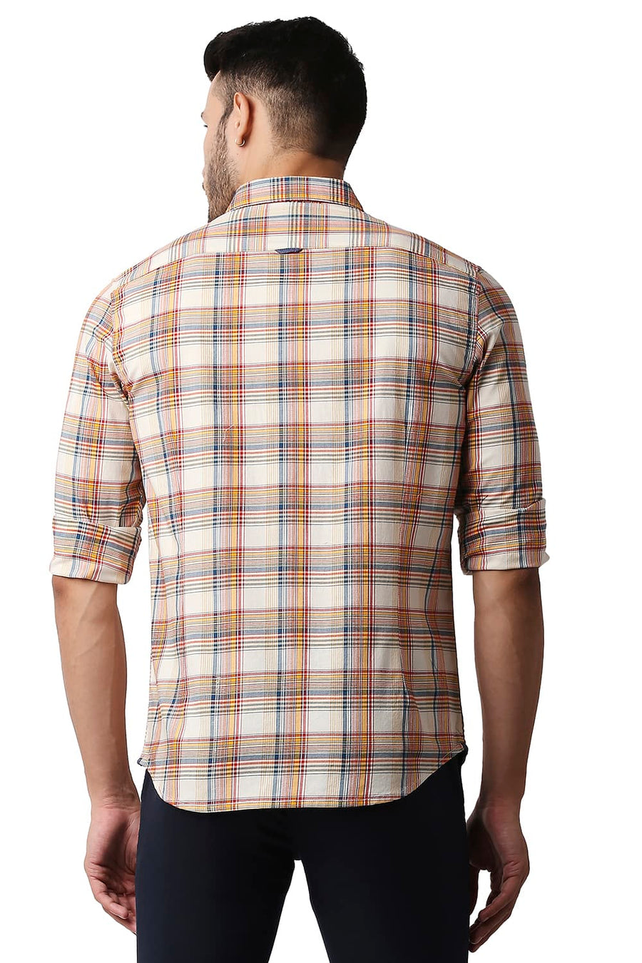BASICS SLIM FIT SPECTRA YELLOW TWILL CHECKS SHIRT