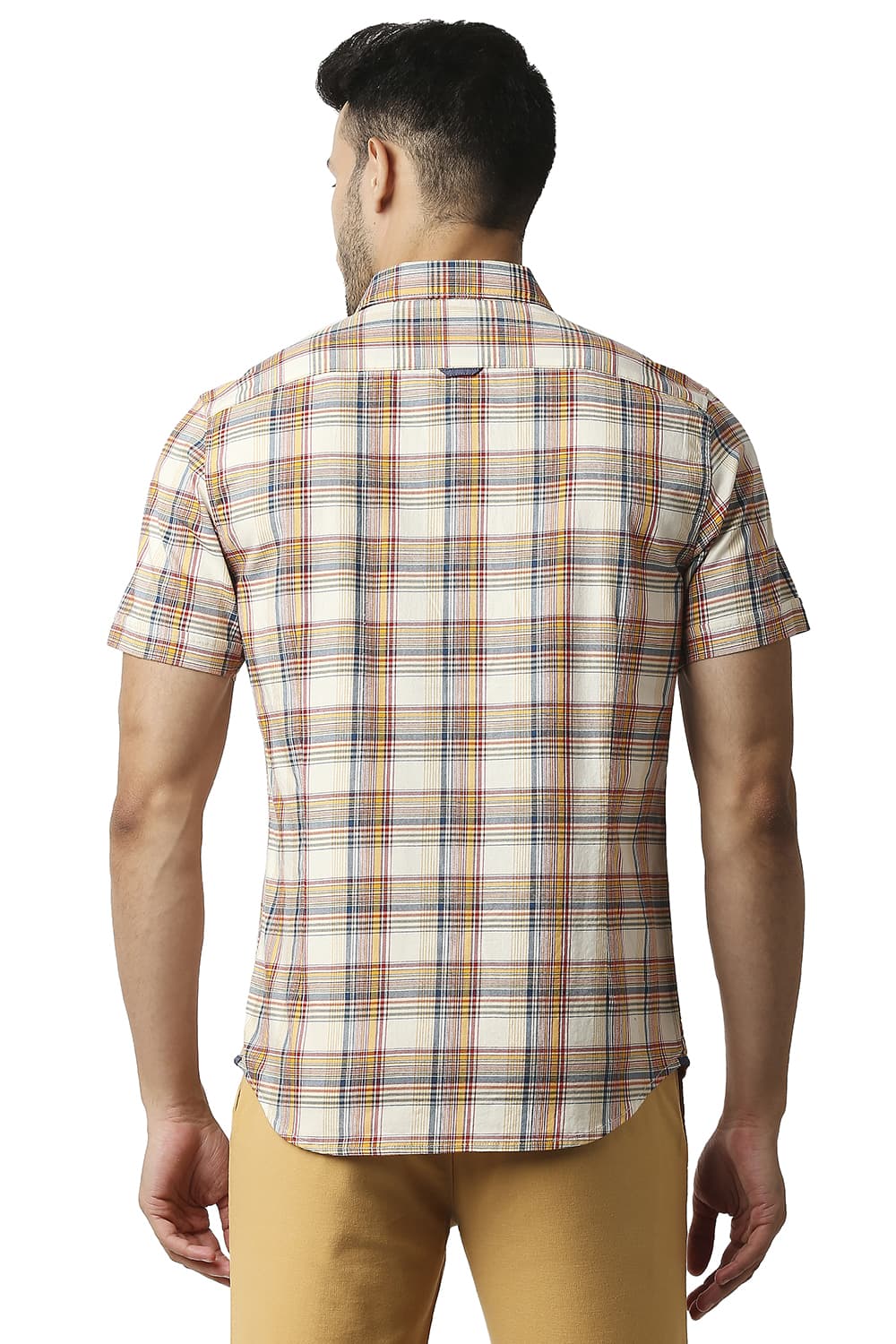 BASICS SLIM FIT TWILL CHECKS HALFSLEEVES SHIRT