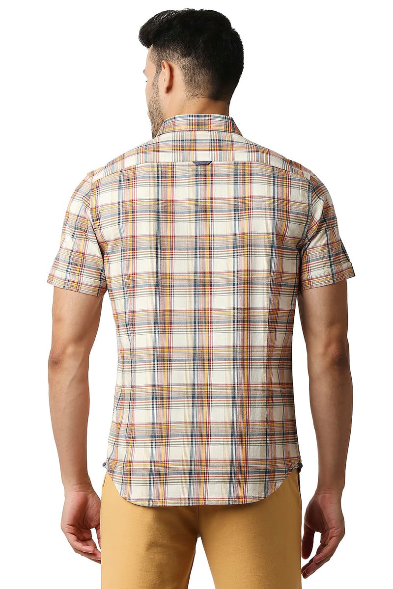 BASICS SLIM FIT TWILL CHECKS HALFSLEEVES SHIRT