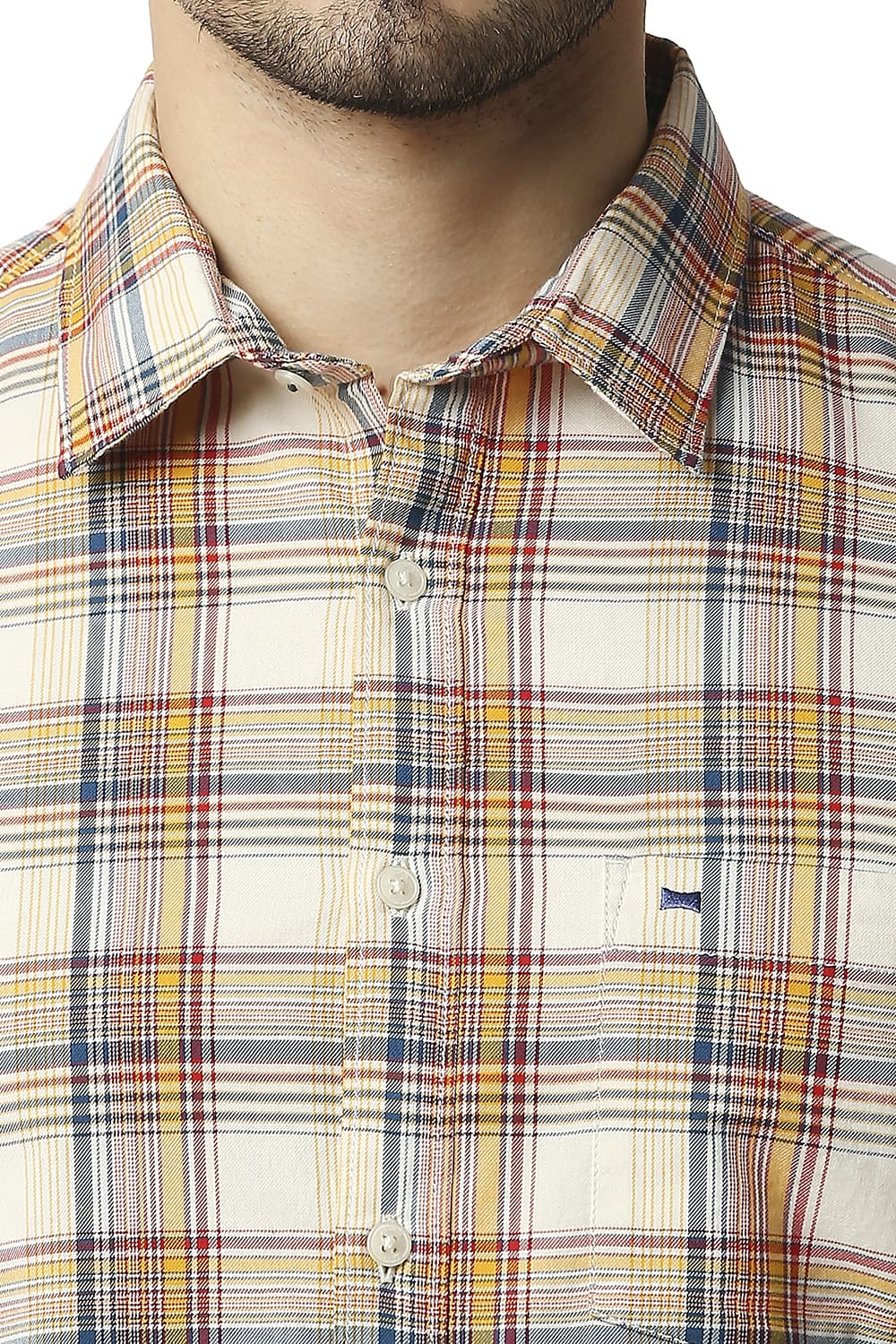 BASICS SLIM FIT TWILL CHECKS HALFSLEEVES SHIRT