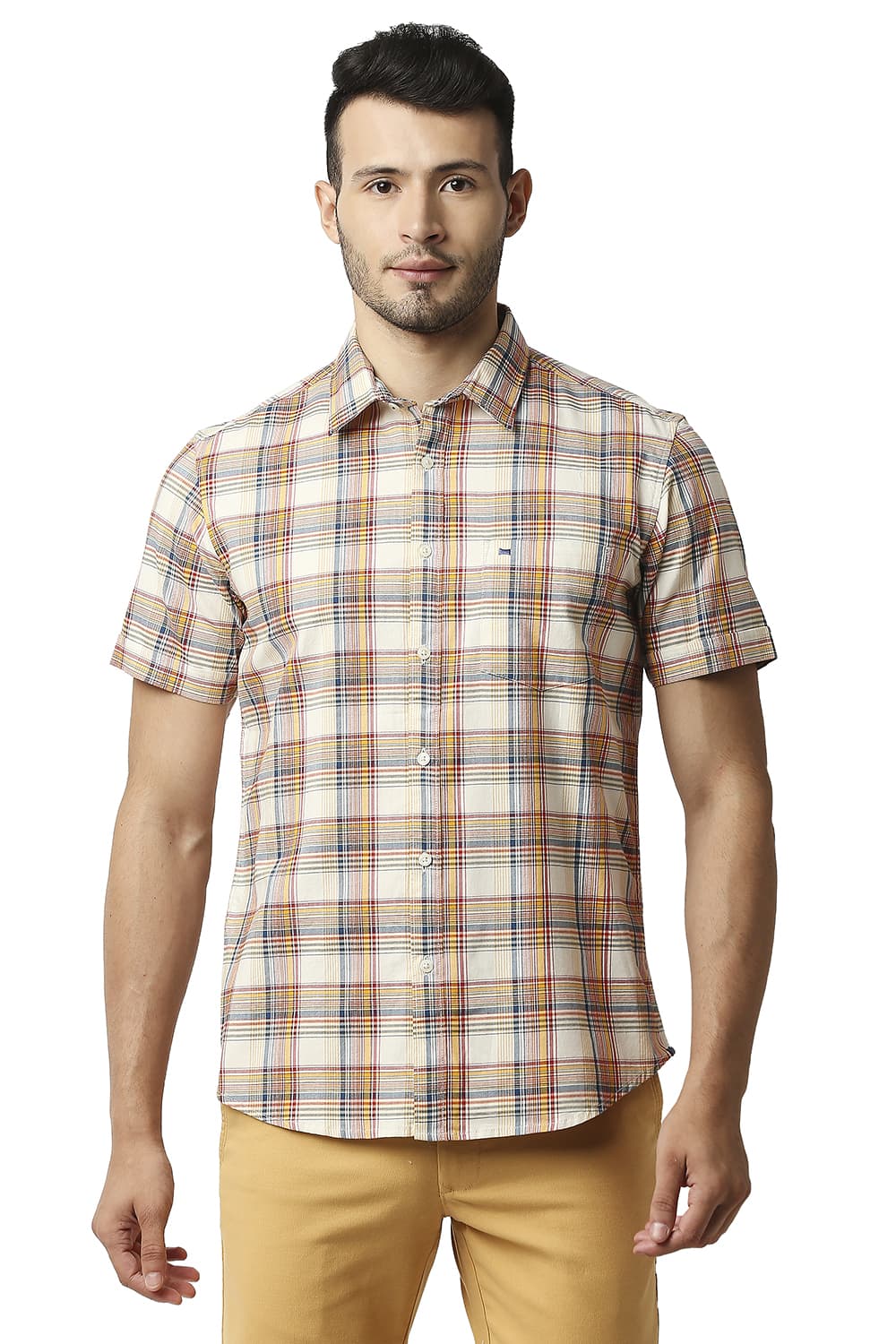 BASICS SLIM FIT TWILL CHECKS SHIRT