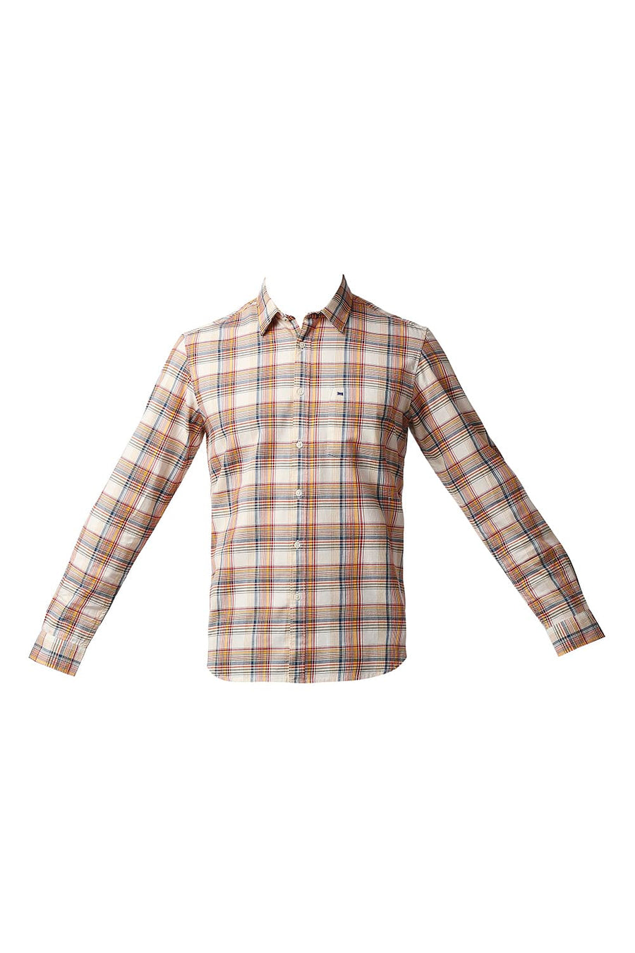 BASICS SLIM FIT SPECTRA YELLOW TWILL CHECKS SHIRT