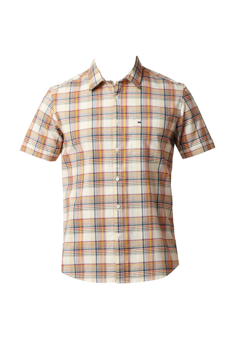 BASICS SLIM FIT TWILL CHECKS HALFSLEEVES SHIRT