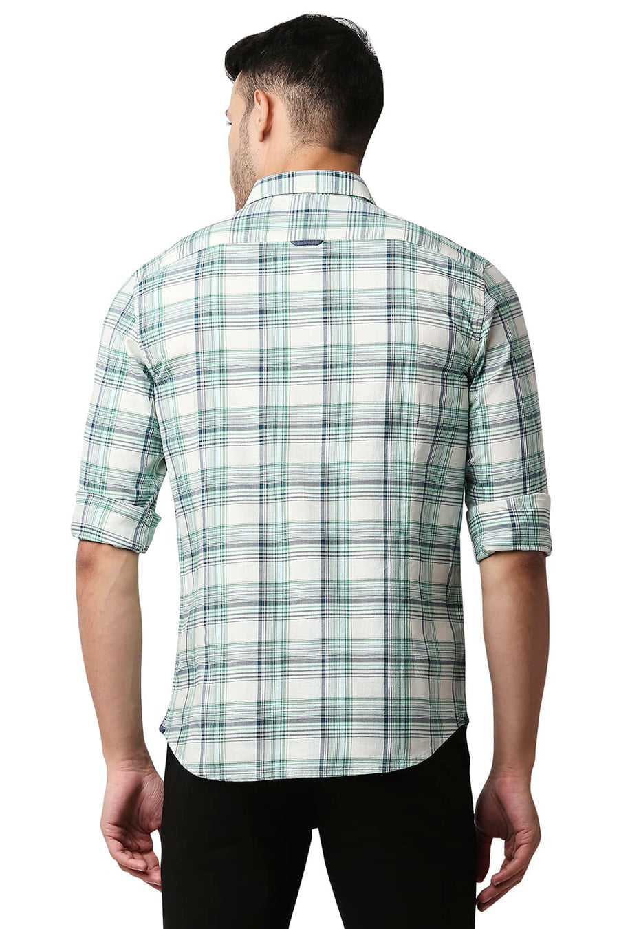 BASICS SLIM FIT FAIR AQUA TWILL CHECKS SHIRT