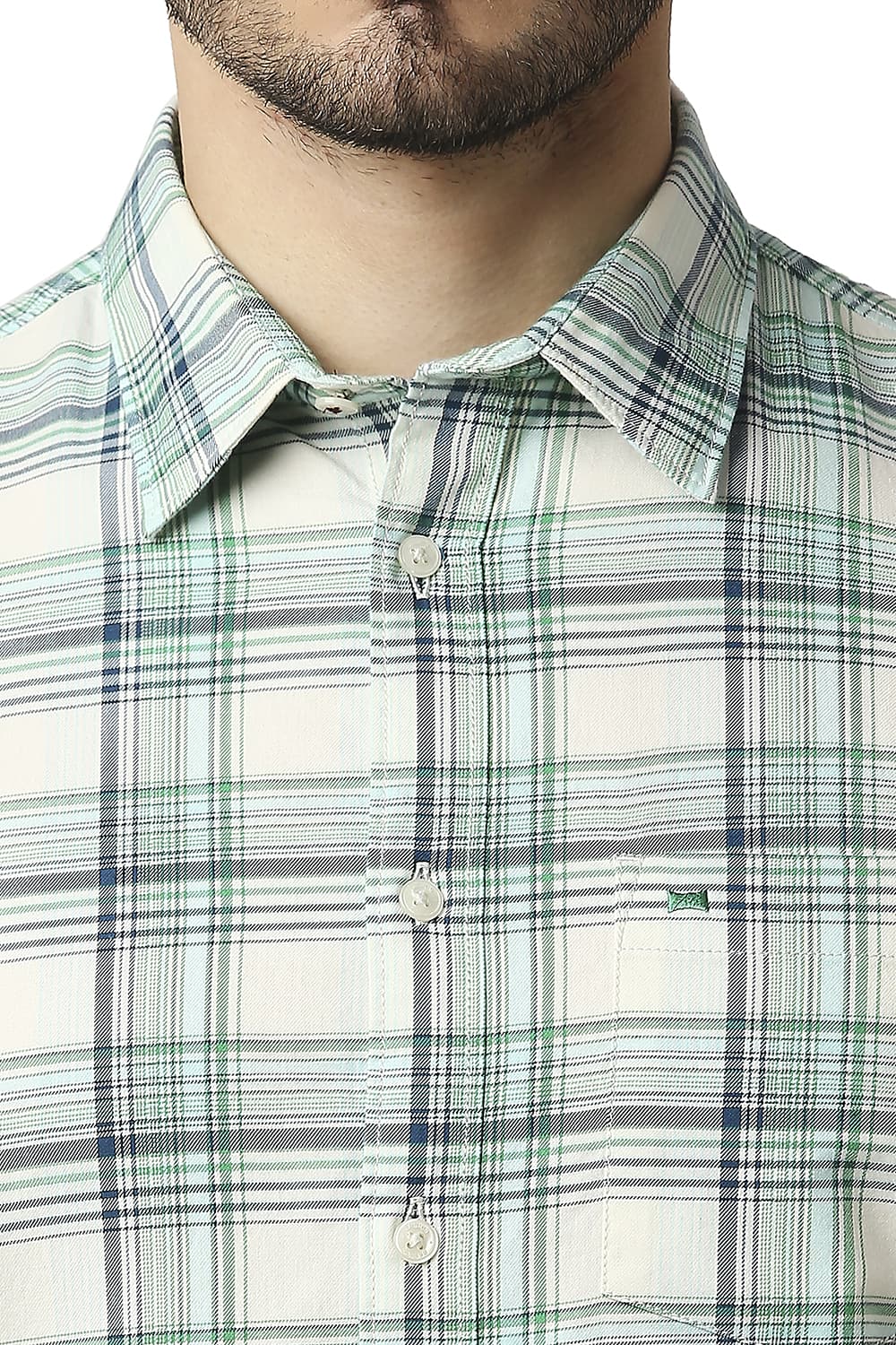 BASICS SLIM FIT TWILL CHECKS HALFSLEEVES SHIRT