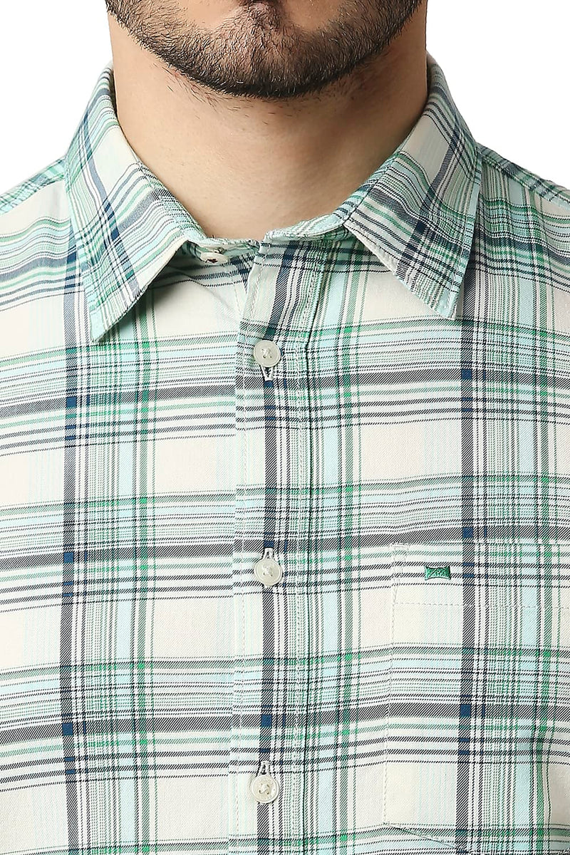 BASICS SLIM FIT TWILL CHECKS HALFSLEEVES SHIRT