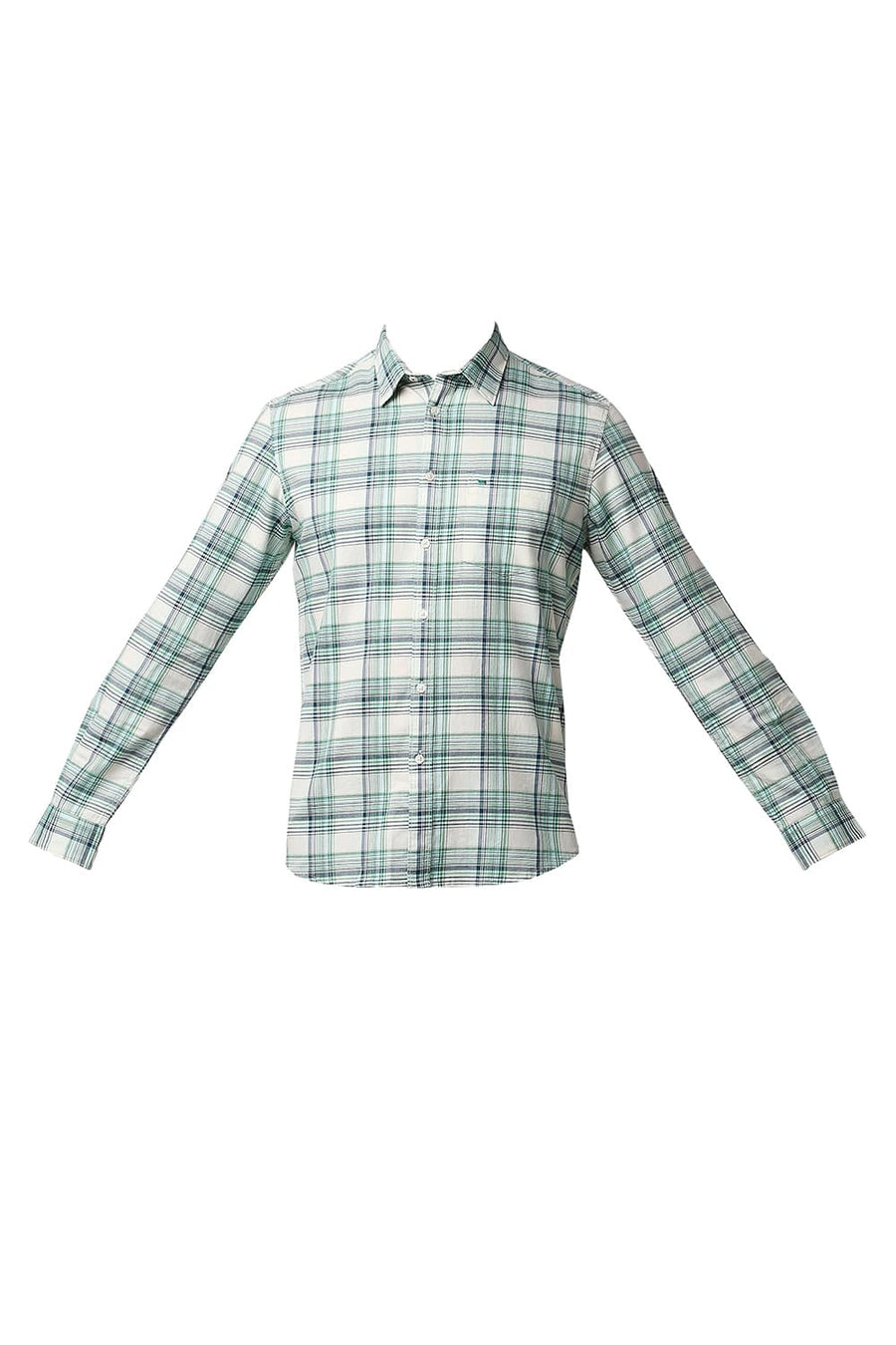 BASICS SLIM FIT FAIR AQUA TWILL CHECKS SHIRT