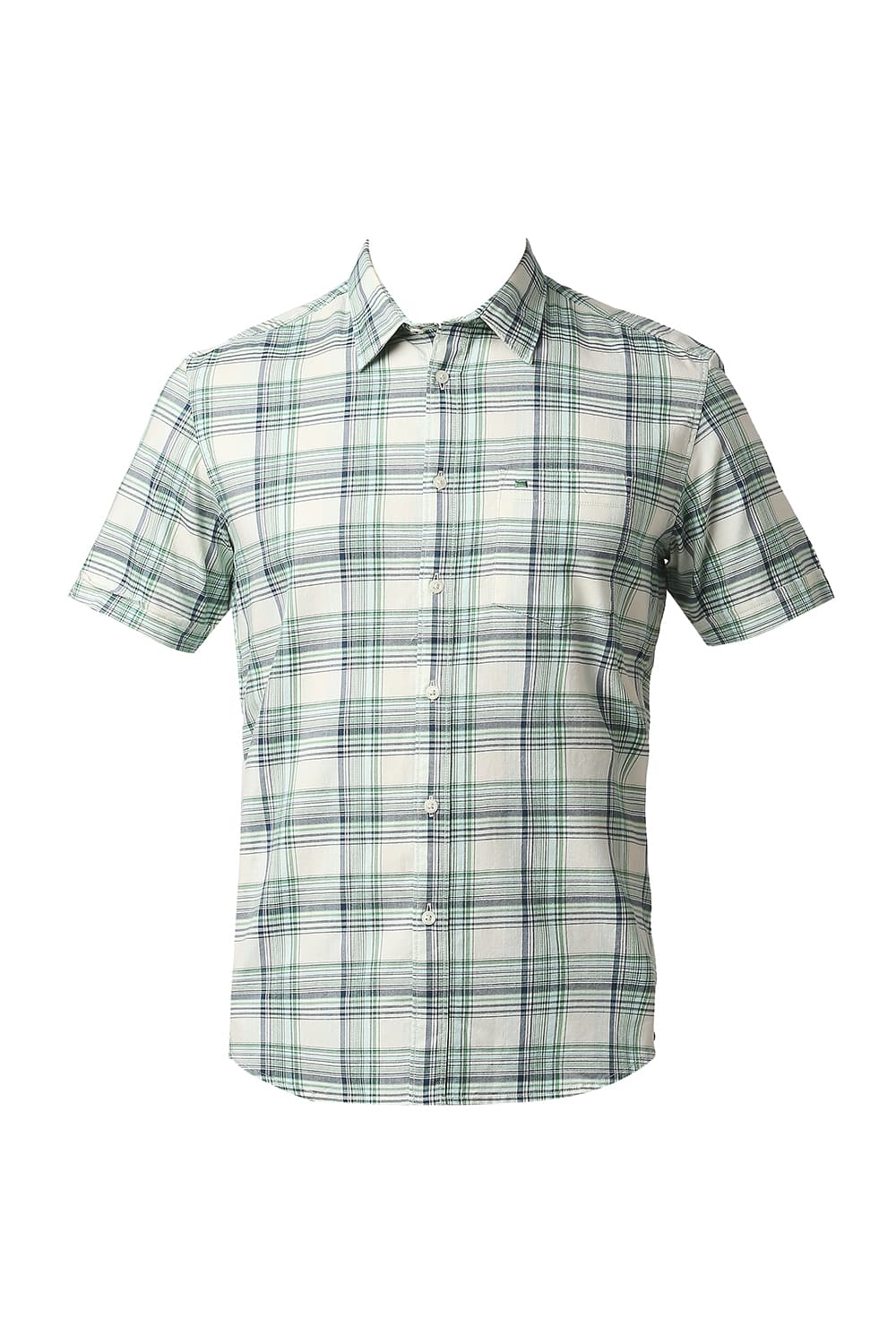 BASICS SLIM FIT TWILL CHECKS HALFSLEEVES SHIRT