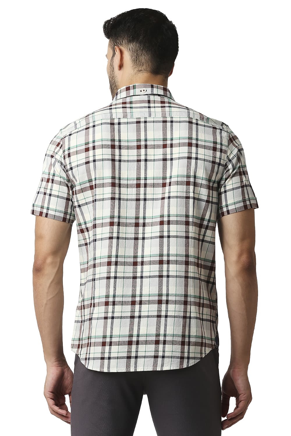 BASICS SLIM FIT TWILL CHECKS HALFSLEEVES SHIRT