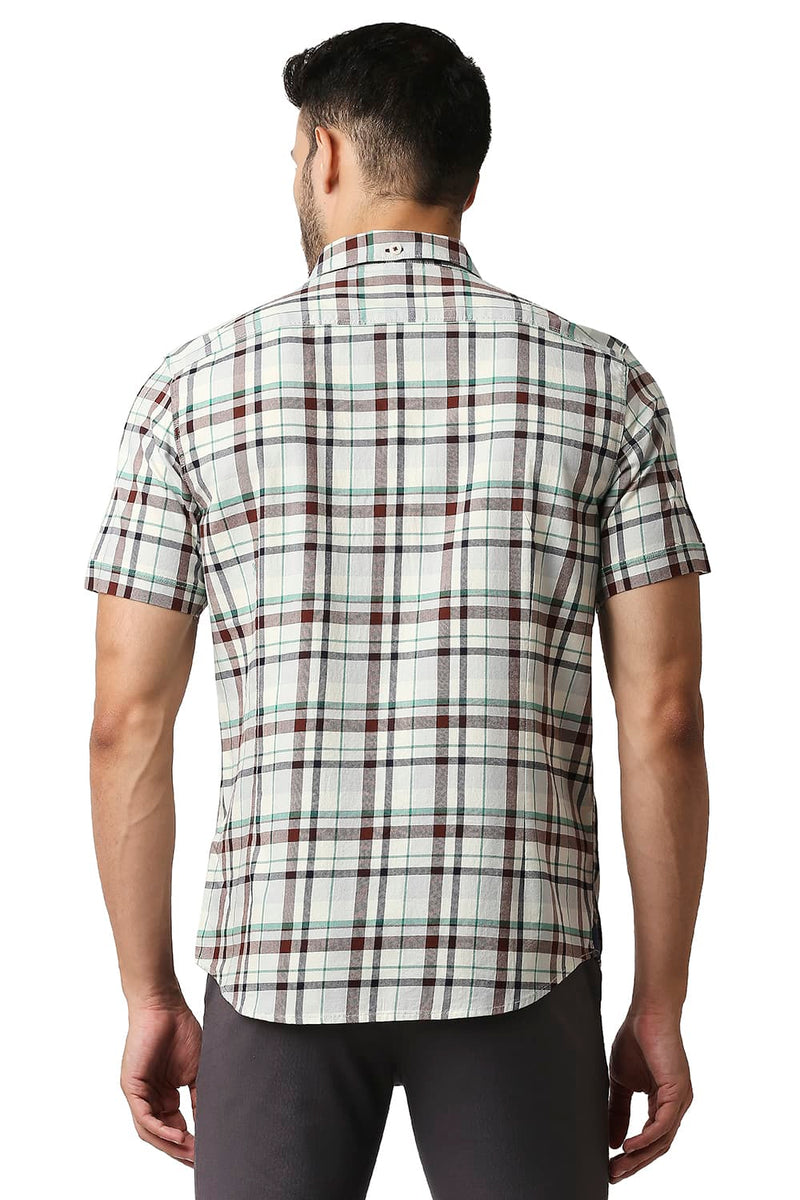 BASICS SLIM FIT TWILL CHECKS HALFSLEEVES SHIRT