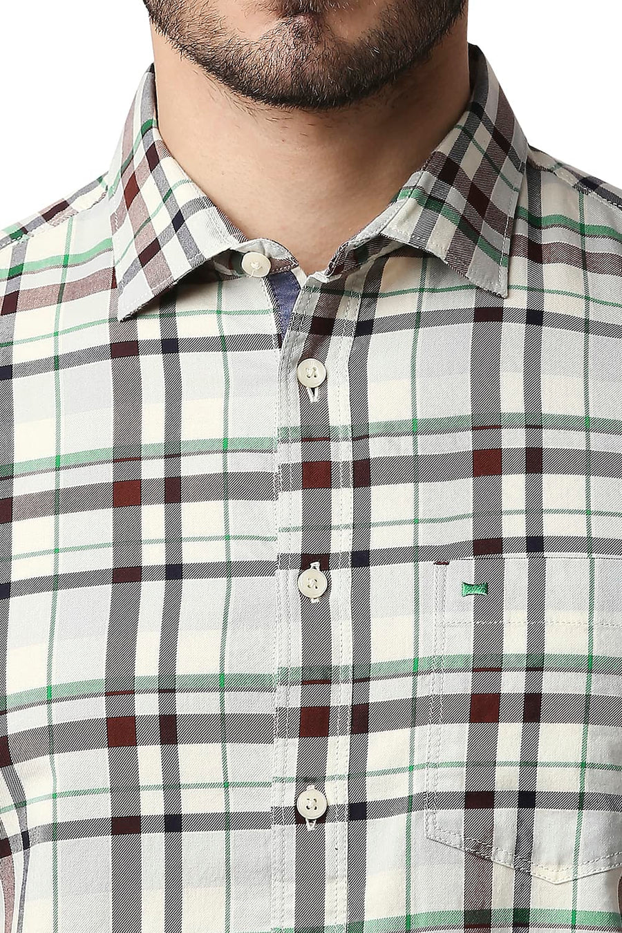 BASICS SLIM FIT WINTER BEIGE TWILL CHECKS SHIRT