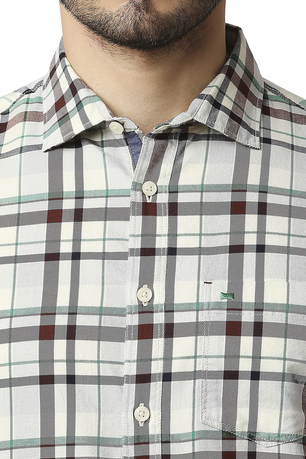 BASICS SLIM FIT TWILL CHECKS HALFSLEEVES SHIRT