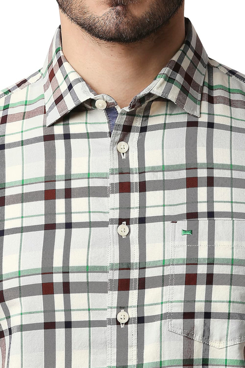 BASICS SLIM FIT TWILL CHECKS SHIRT