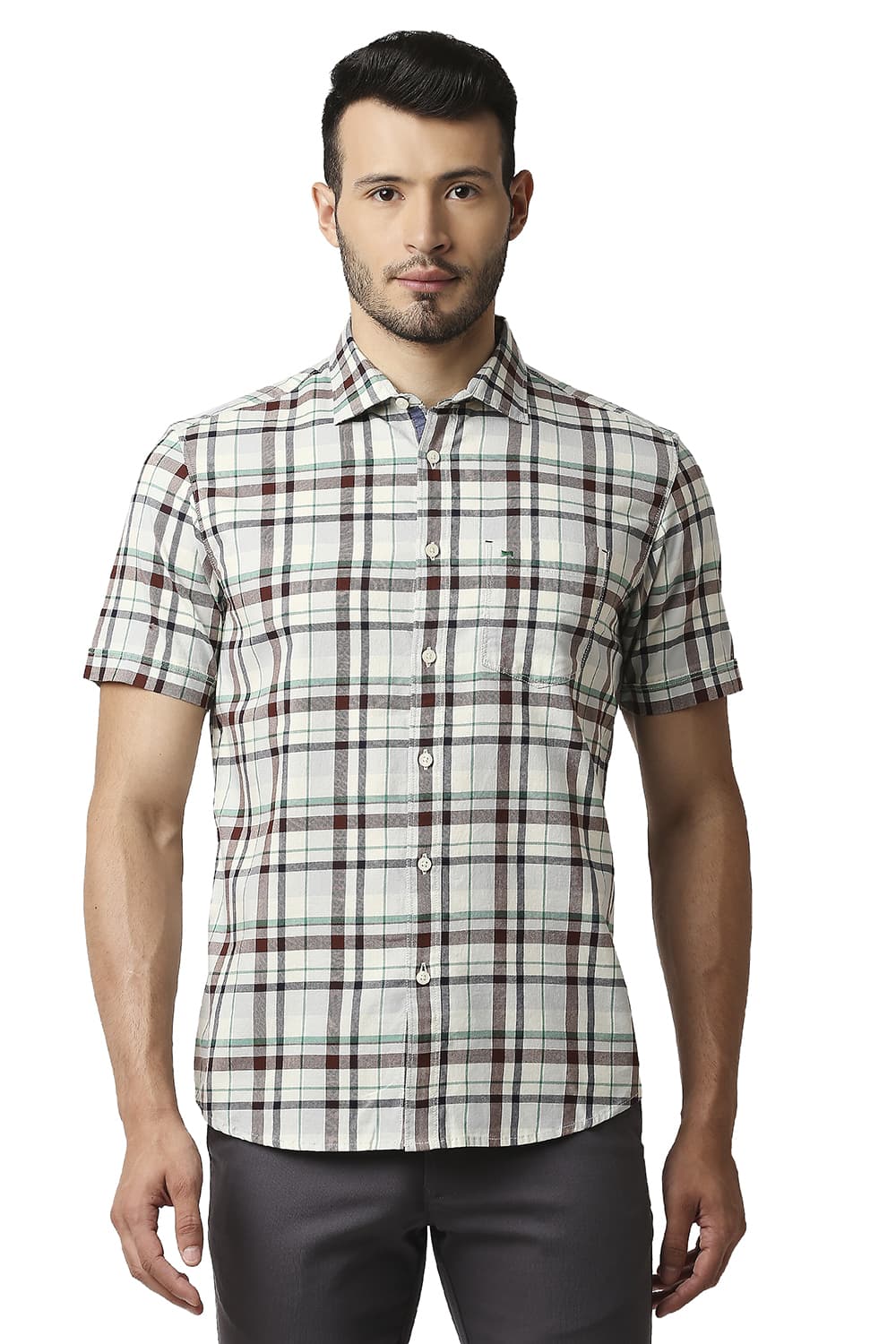 BASICS SLIM FIT TWILL CHECKS SHIRT