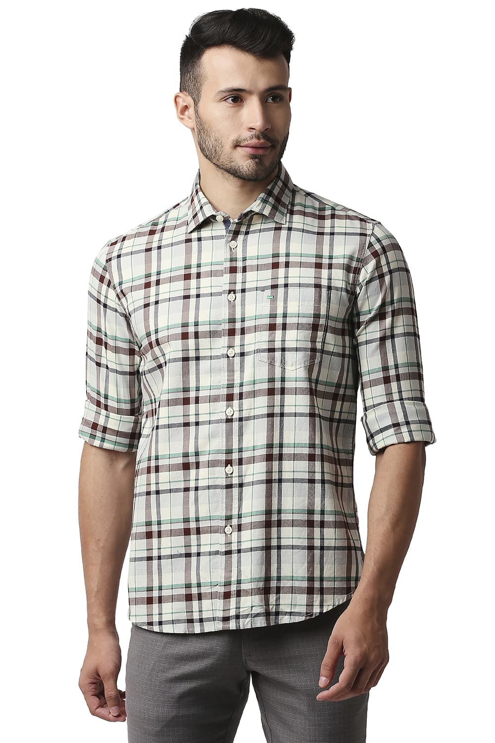 BASICS SLIM FIT TWILL CHECKS SHIRT