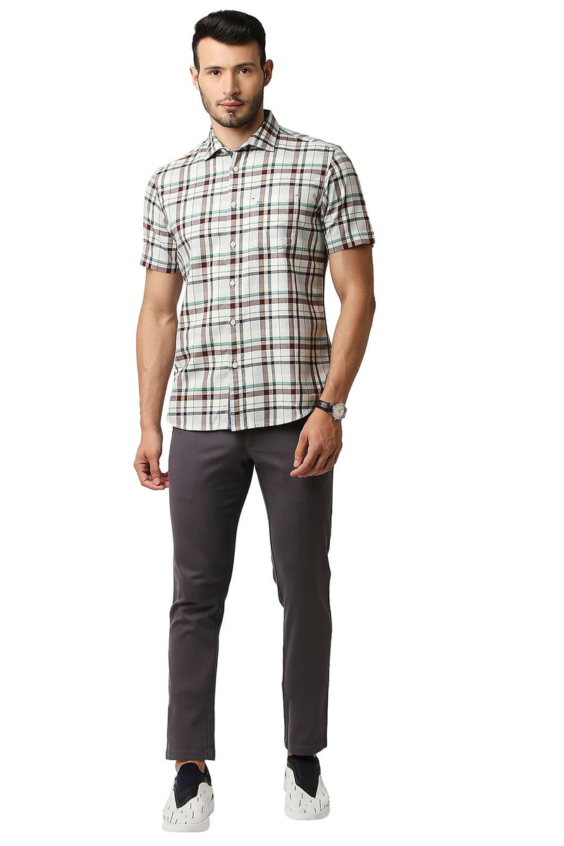 BASICS SLIM FIT TWILL CHECKS HALFSLEEVES SHIRT