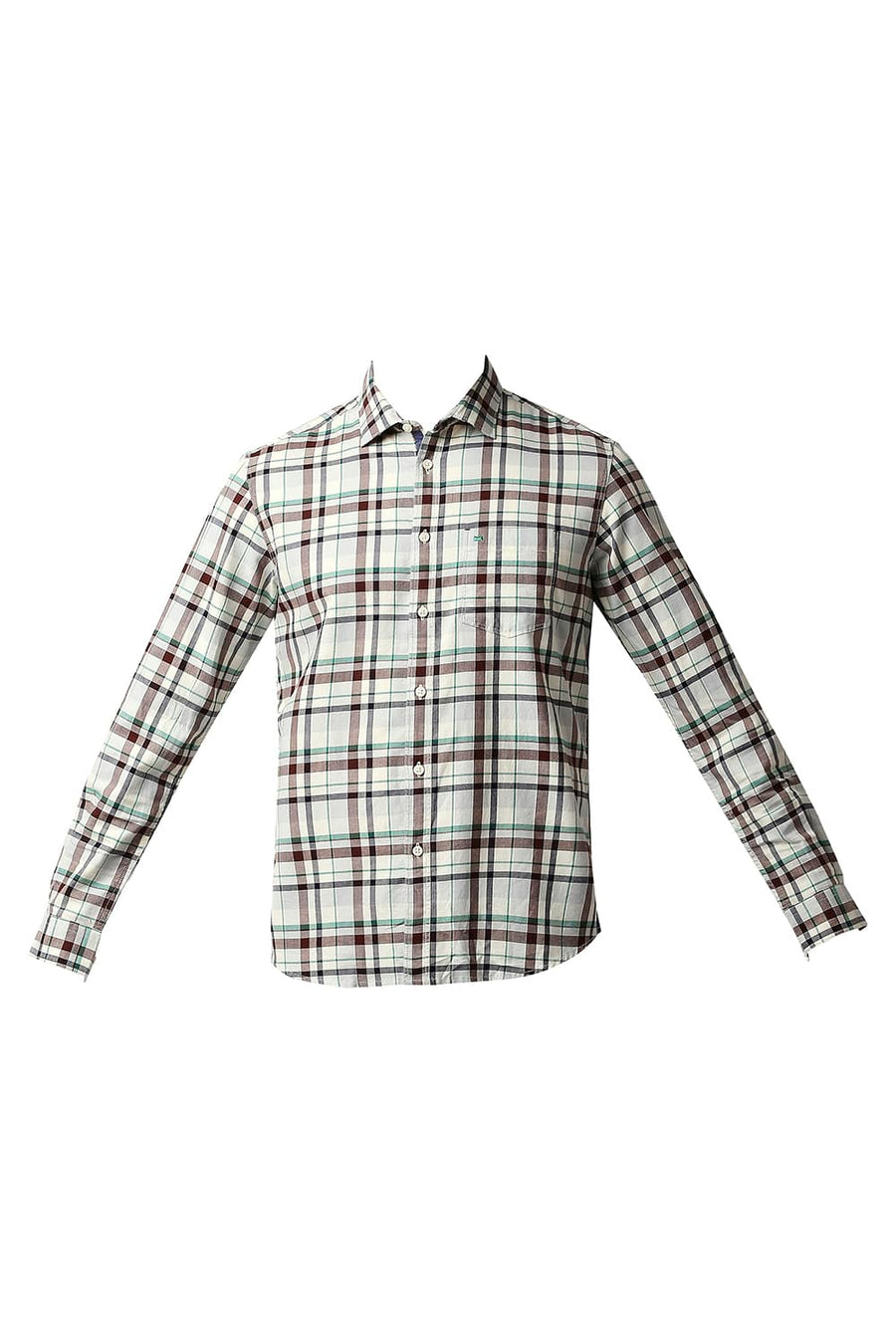 BASICS SLIM FIT WINTER BEIGE TWILL CHECKS SHIRT