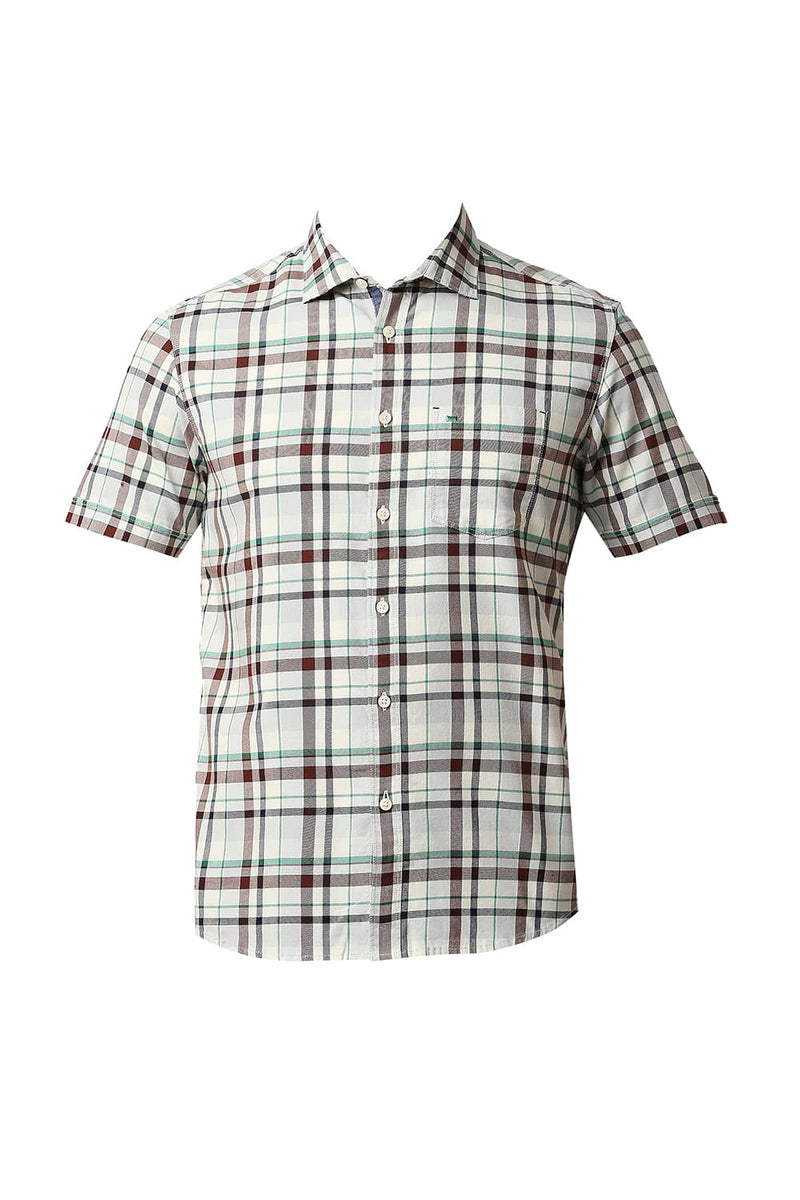 BASICS SLIM FIT TWILL CHECKS HALFSLEEVES SHIRT