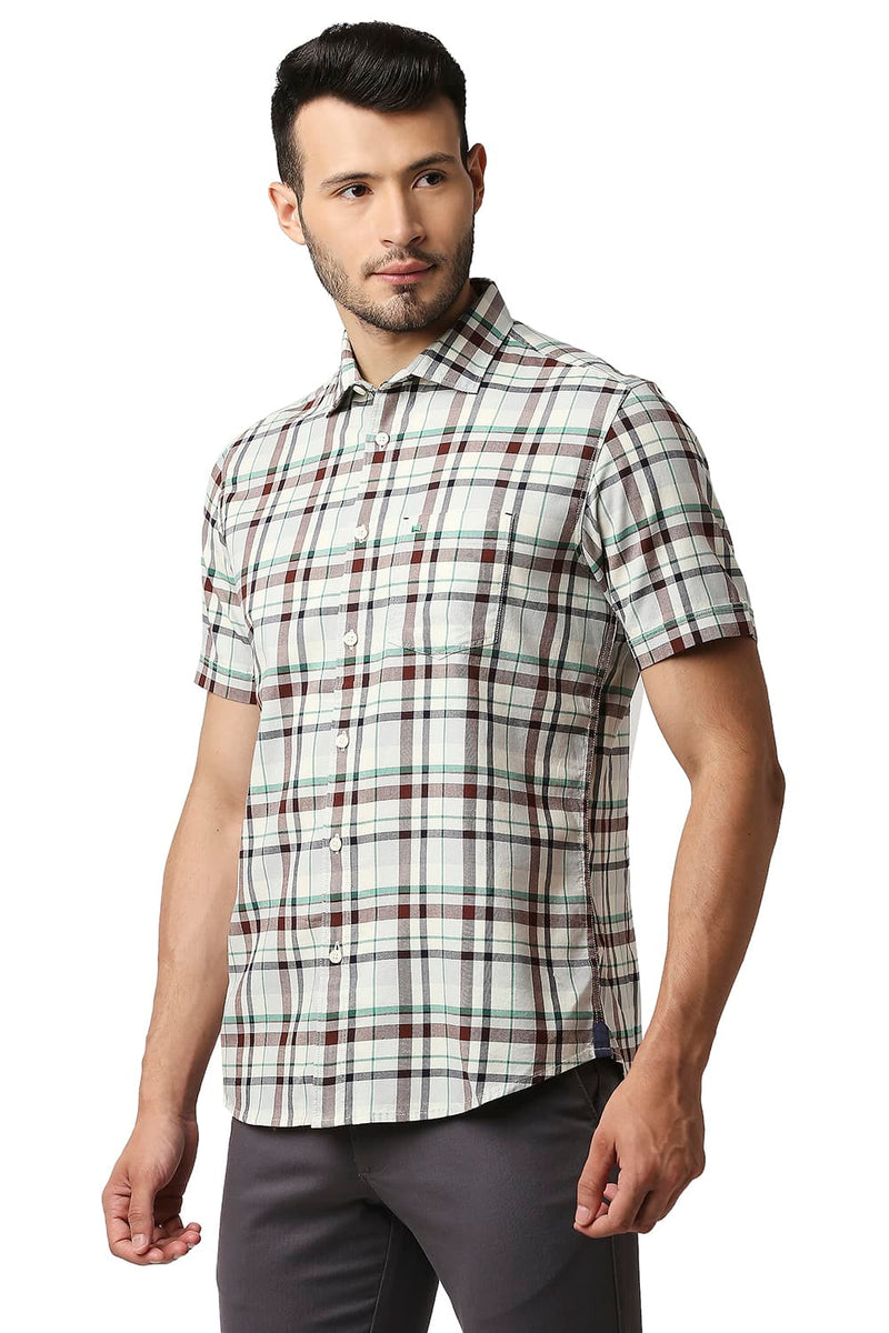 BASICS SLIM FIT TWILL CHECKS HALFSLEEVES SHIRT