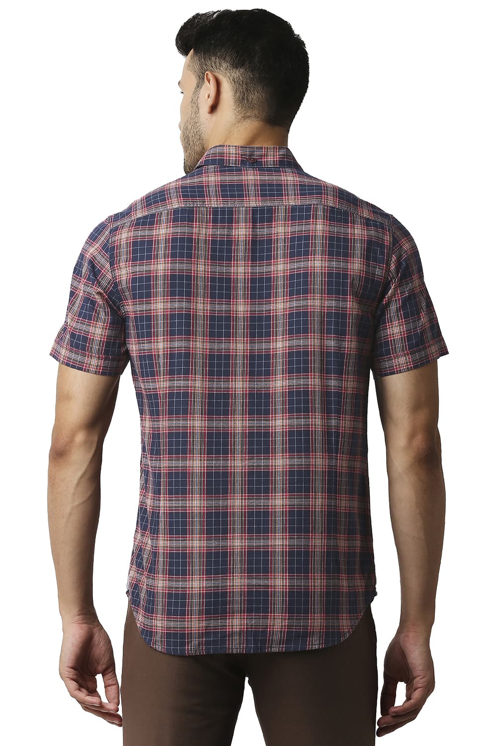 BASICS SLIM FIT TWILL CHECKS HALFSLEEVES SHIRT