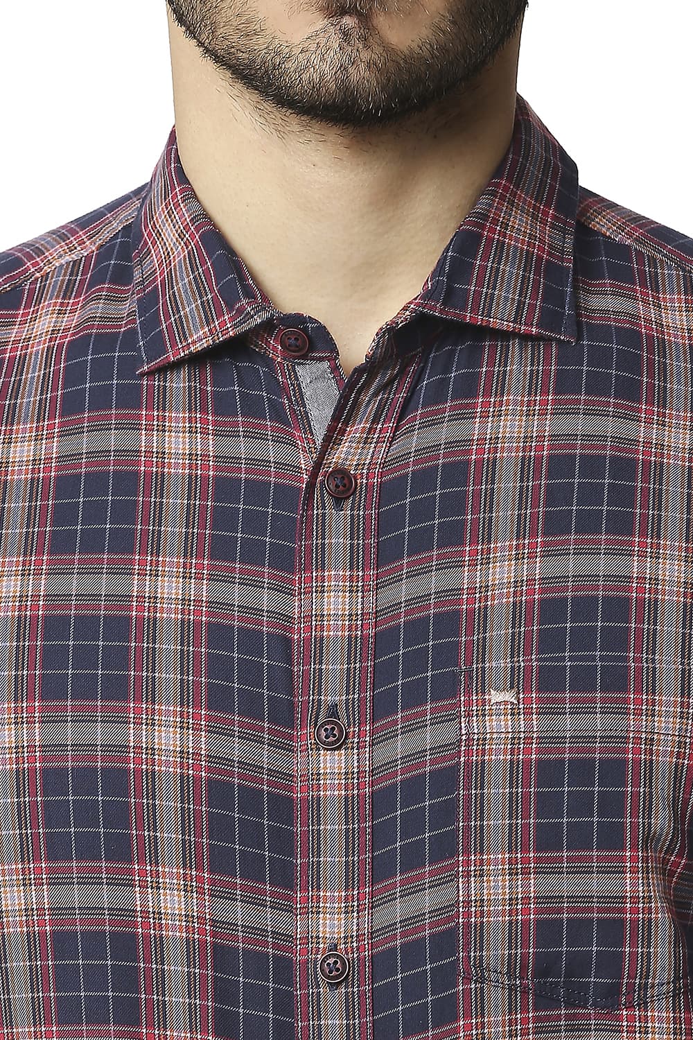 BASICS SLIM FIT TWILL CHECKS SHIRT