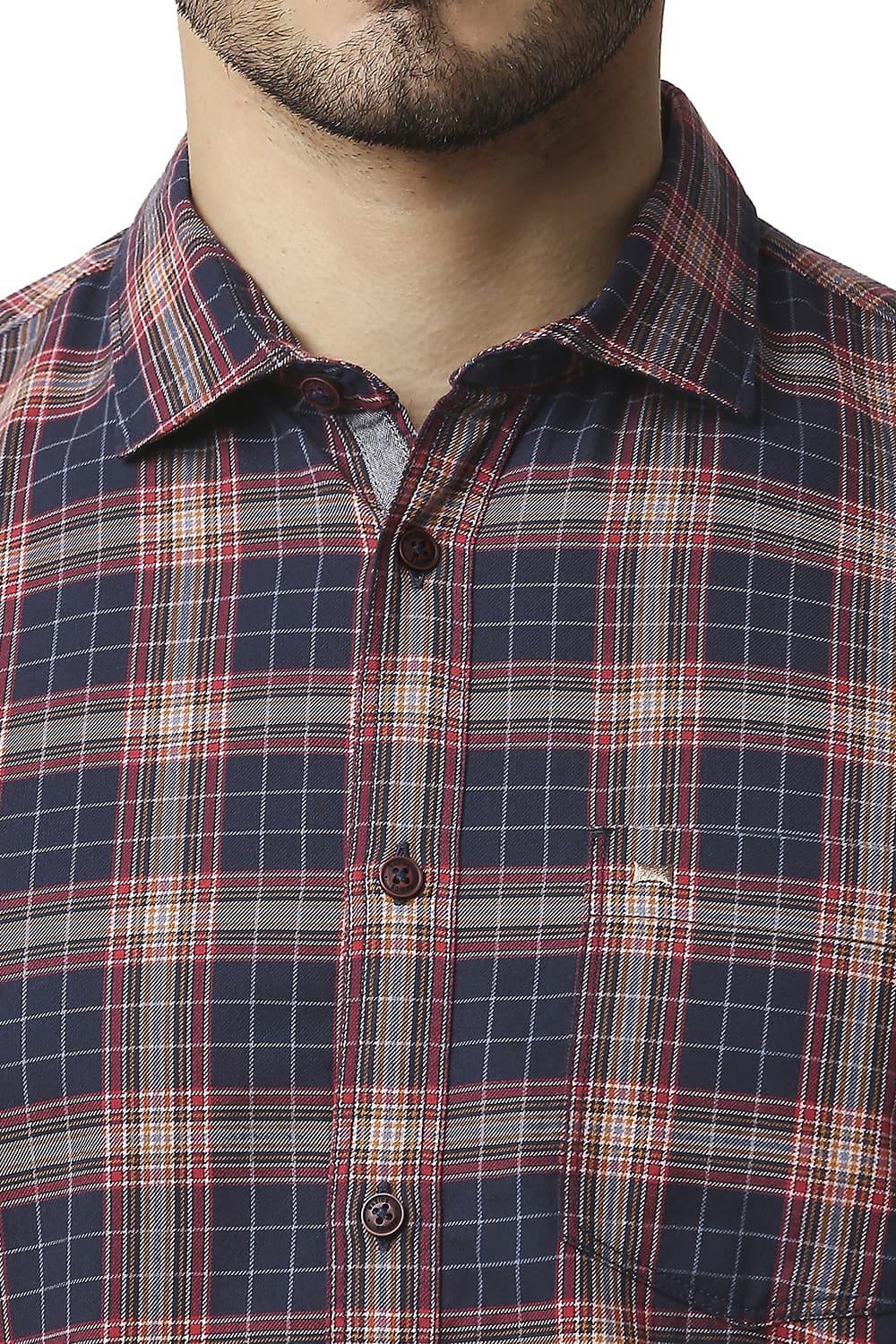 BASICS SLIM FIT TWILL CHECKS HALFSLEEVES SHIRT