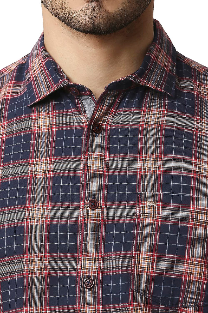 BASICS SLIM FIT TWILL CHECKS HALFSLEEVES SHIRT