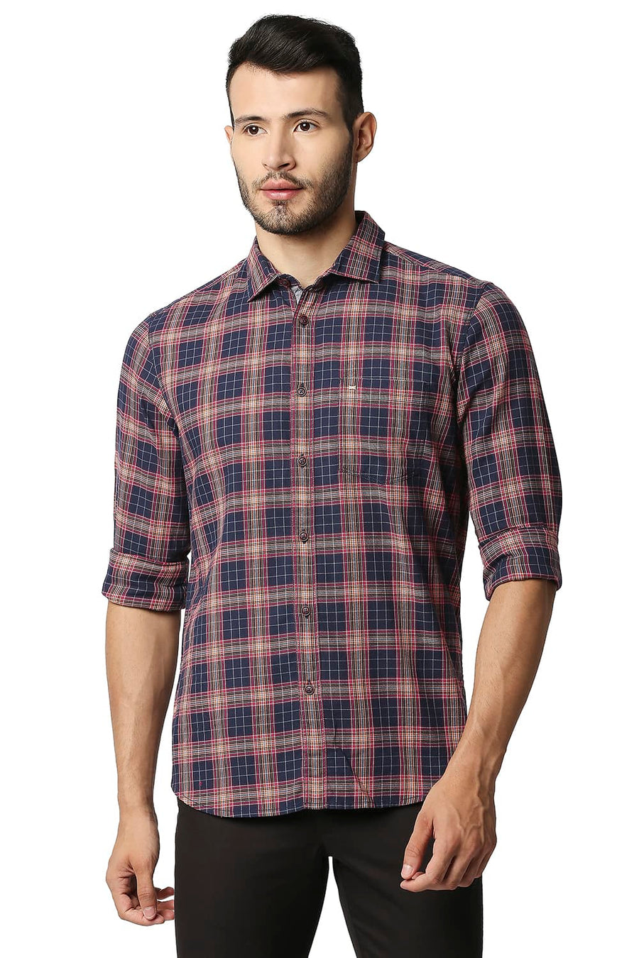 BASICS SLIM FIT BALLAD GREY TWILL CHECKS SHIRT