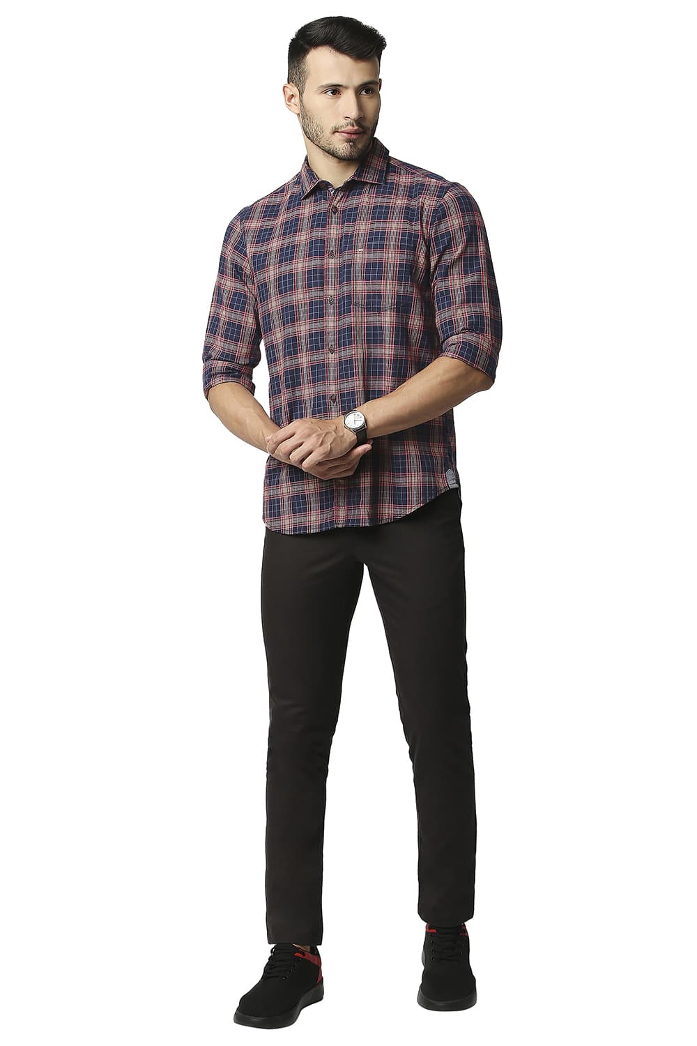 BASICS SLIM FIT TWILL CHECKS SHIRT