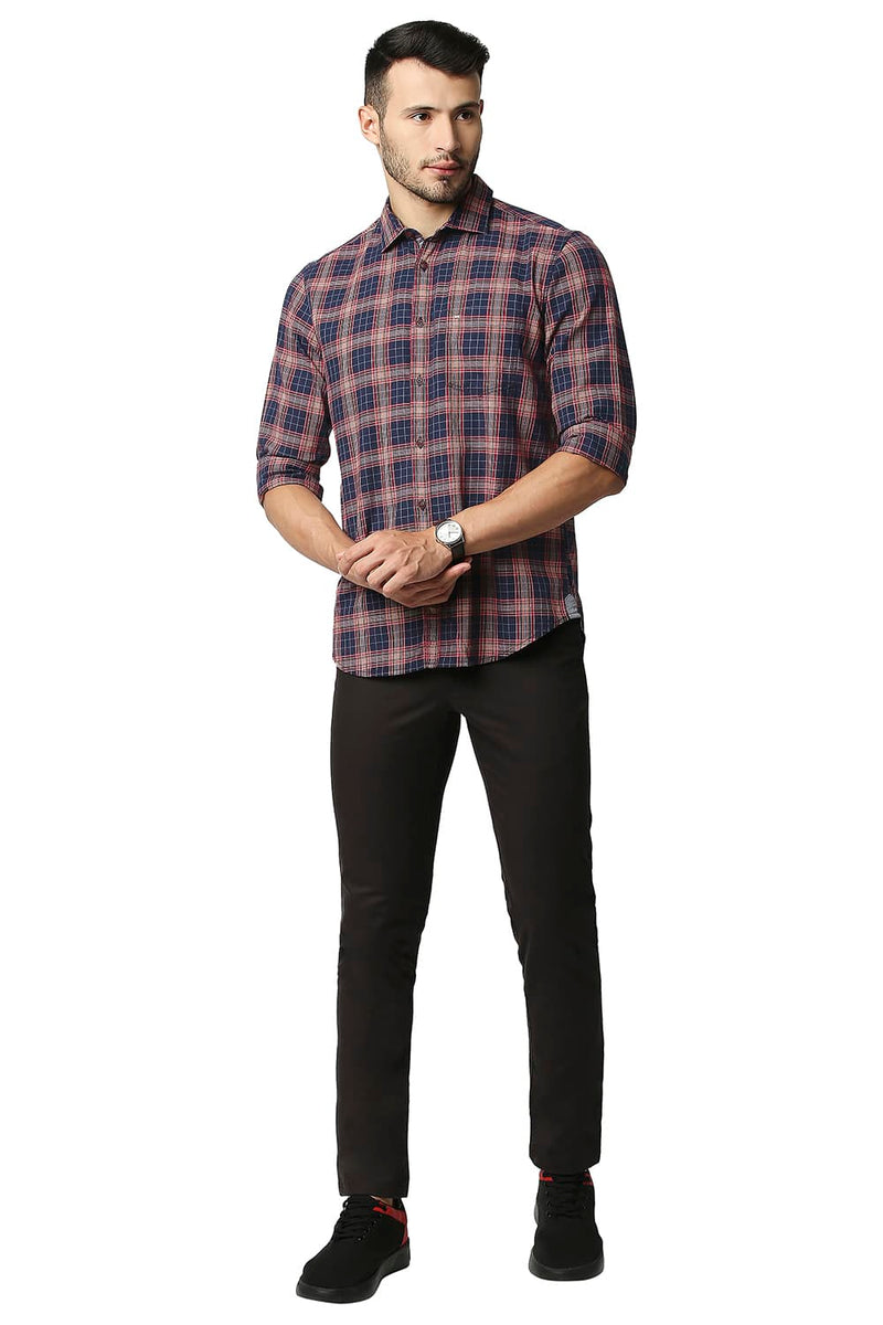 BASICS SLIM FIT TWILL CHECKS SHIRT