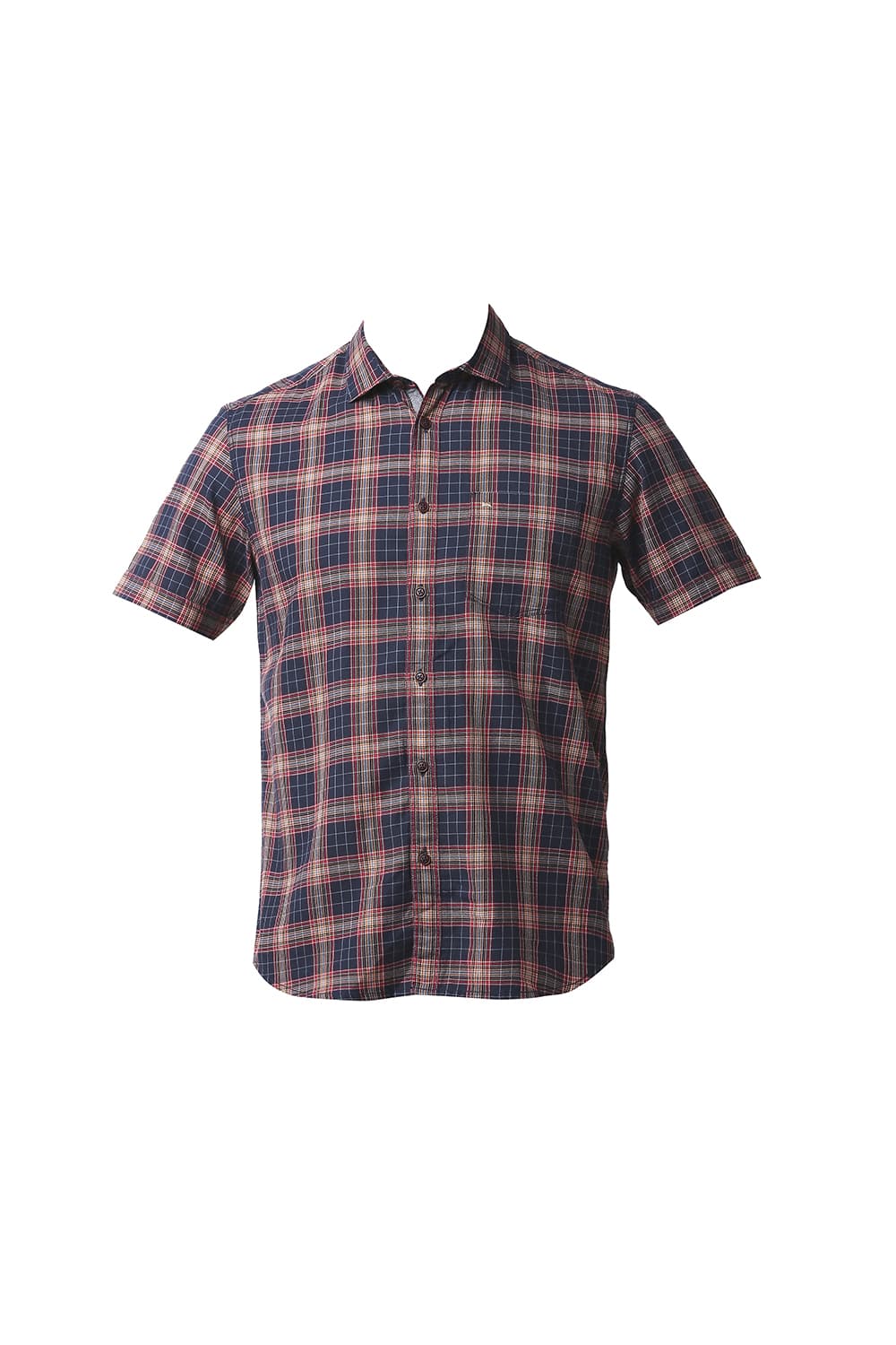 BASICS SLIM FIT TWILL CHECKS HALFSLEEVES SHIRT