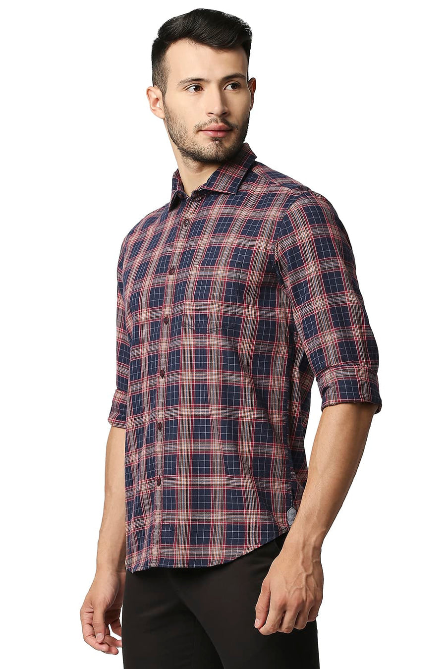 BASICS SLIM FIT BALLAD GREY TWILL CHECKS SHIRT