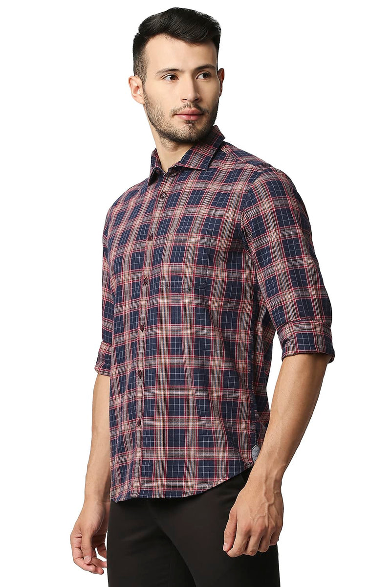 BASICS SLIM FIT TWILL CHECKS SHIRT