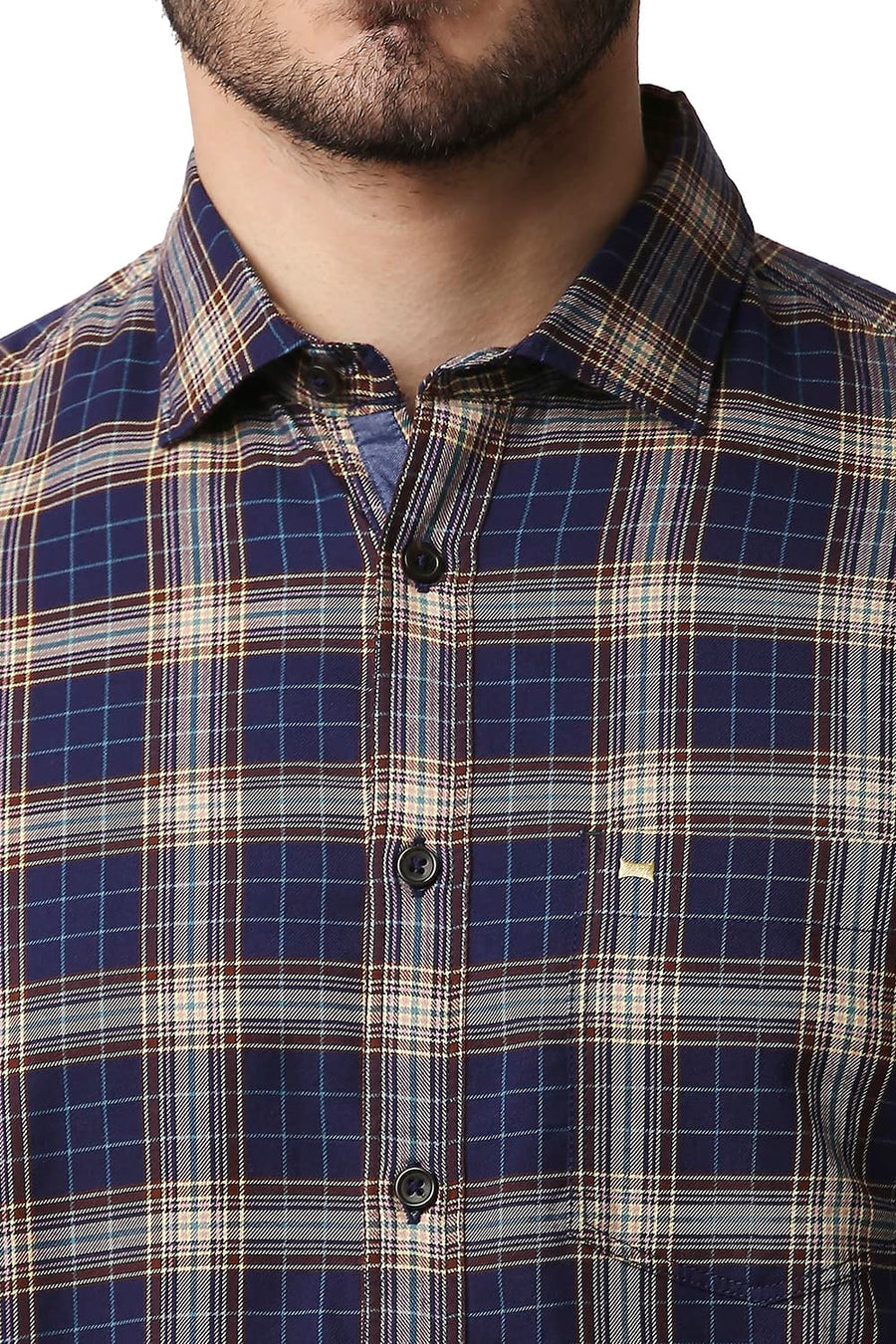 BASICS SLIM FIT TWILIGHT NAVY TWILL CHECKS SHIRT